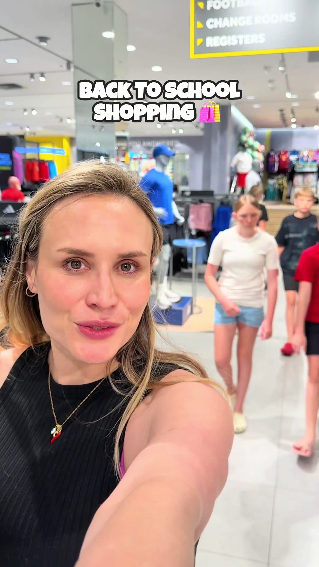 TikTok post by @courtneyklk for rebel sport. Caption reads: Back to school shopping is always made super easy....