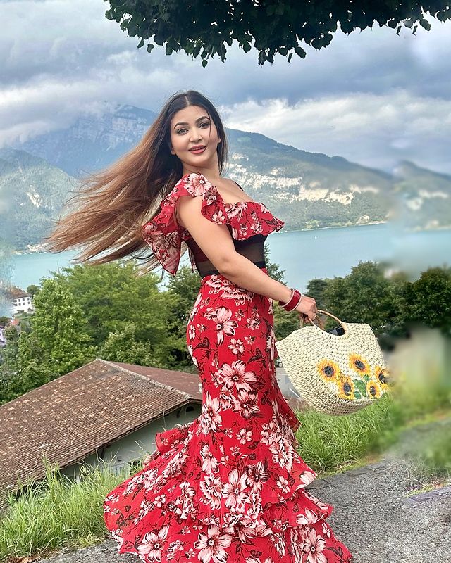 Instagram post by @rose_rawat for BCBGMAXAZRIA. Caption reads: From dreams to reality, Switzerland is everything....