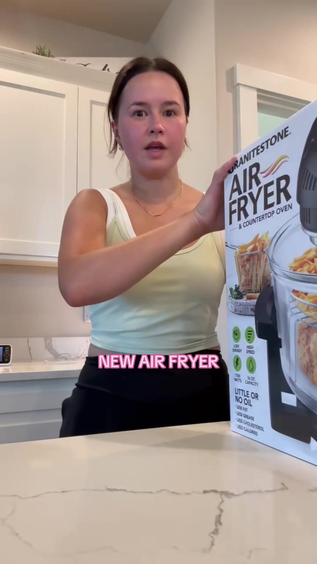 TikTok post by @dream.motivate7 for GraniteStone. Caption reads: [...] #glassairfryer #airfryer @Granitestone.