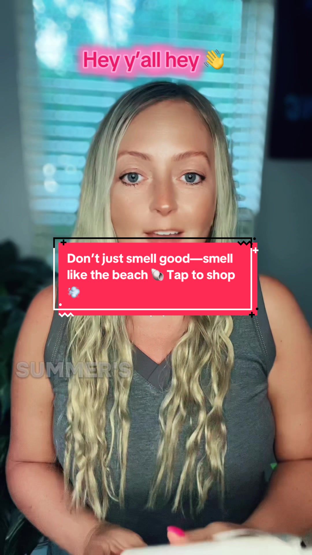 TikTok post by @southern.ness for NOYZ. Caption reads: [...] the beach 🐚 Tap to shop 💨 @noyzfragrance....