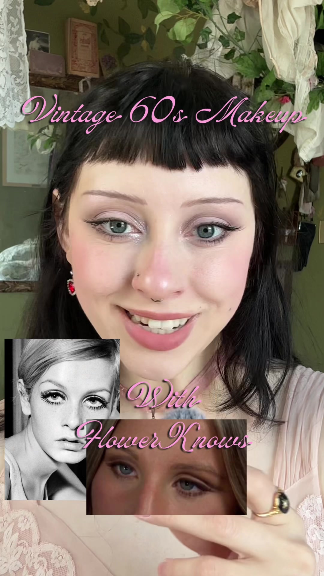TikTok post by @botanicalfairie for Flower Knows. Caption reads: Vintage Valentine’s Makeup with new @Flower Knows....