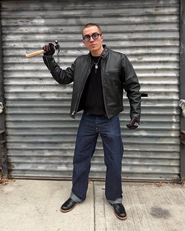 Instagram post by @mark_boutilier for Red Wing Heritage. Caption reads: Made the hard way @redwingheritage 😤💪🔨.