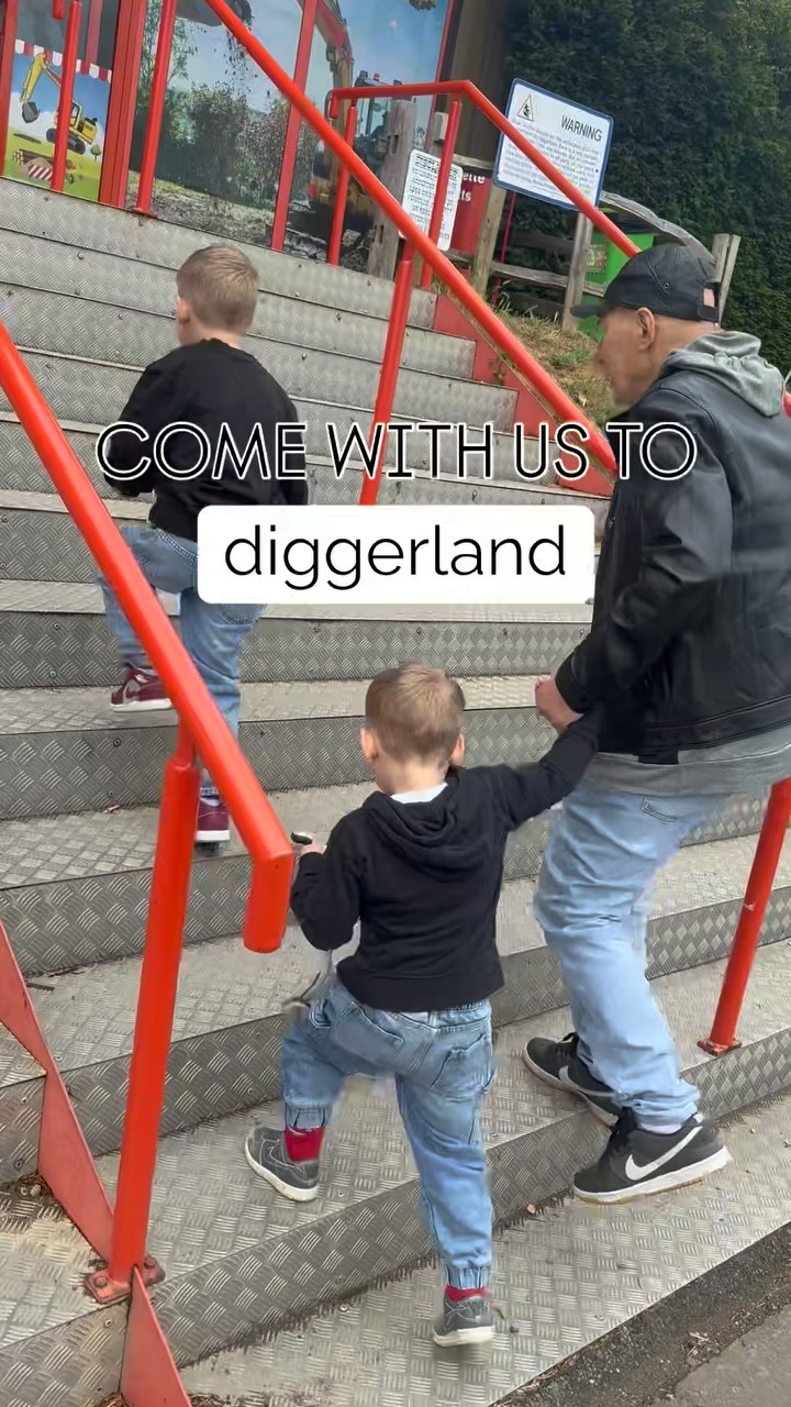 Instagram post by @thehardingbros for Diggerland. Caption reads: DIGGERLAND KENT 📍🚜 | PR The boys had such a good....