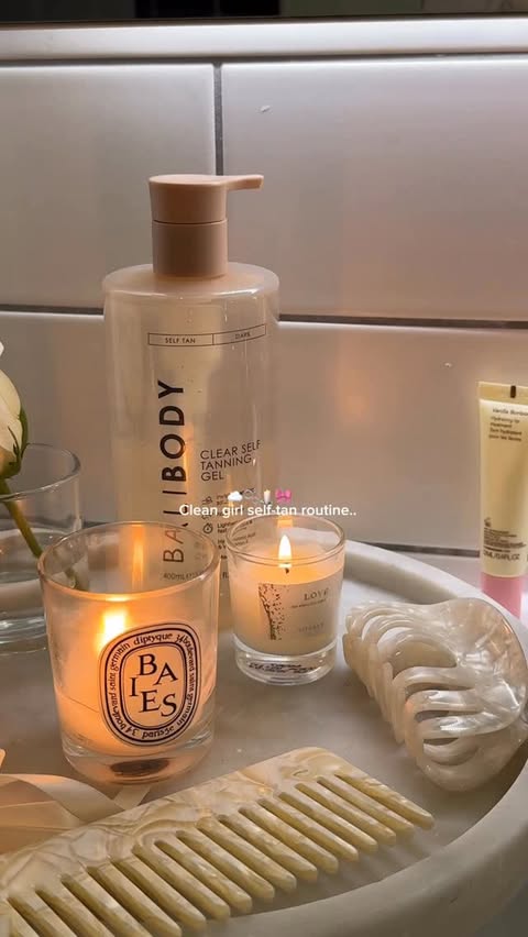 Instagram post by @toryiabts for balibody. Caption reads: Clean girl self tan routine 🌸🤍 @balibody 

Bali....