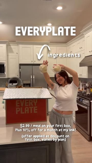 Instagram post by @valentinadamas for EveryPlate. Caption reads: Try EveryPlate for just $2.99 / meal on your first....