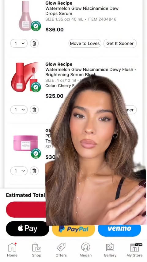 Instagram post by @megangutierrezz for Glow Recipe. Caption reads: my go-to picks for the sephora sale🩷 @glowrecipe....