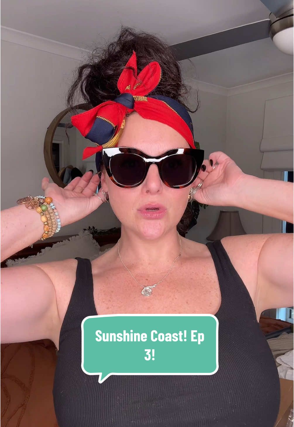 TikTok post by @jazflowers13 for Le Specs. Caption reads: Sunshine Coast! Ep 3! Some new sunnies for the....