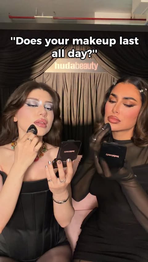 Instagram post by @huda for Huda Beauty. Caption reads: With Huda Beauty Easy Bake Pressed right there,....