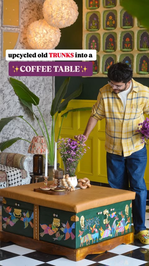 Instagram post by @_createyourtaste_ for Crocs. Caption reads: Sandook se DIY Table 😱🤯 Waise toh bahot videos....