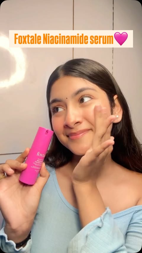 Instagram post by @notsoaradhya for Foxtale. Caption reads: Acne correction Serum🩷 @foxtaleskin 🧡 This is....