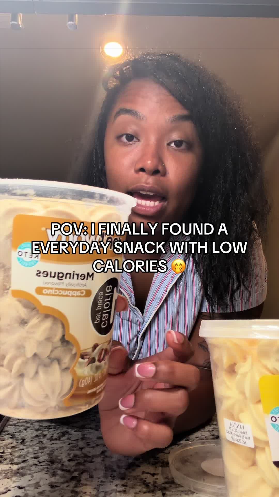 TikTok post by @thegrlthatsdigital for dontworry snacks. Caption reads: [...] Calorie Per Bite is Crazy😭🔥 @dontworry....