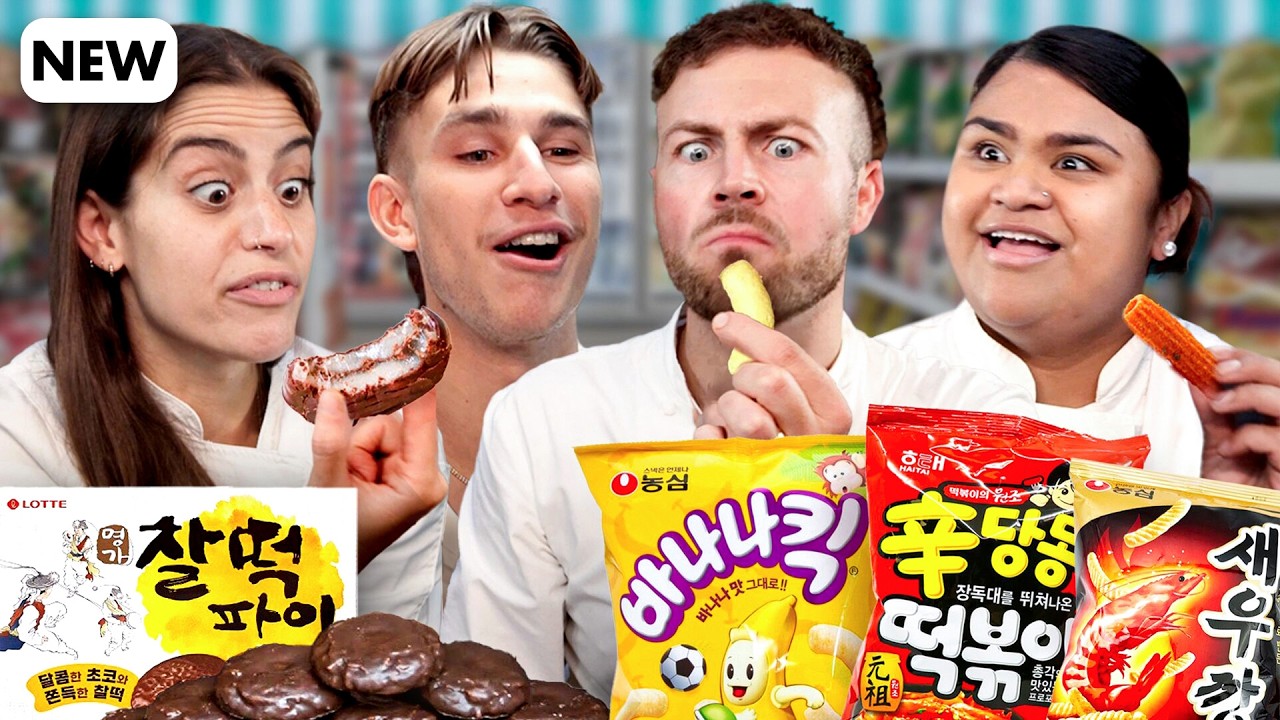 YouTube post by @koreanenglishman for BetterHelp. Caption reads: British Chefs try Korean Snacks for the first....