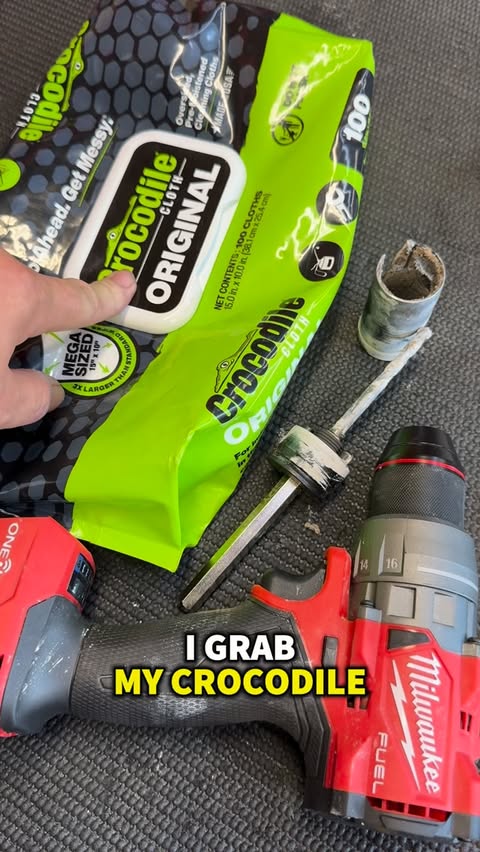 Instagram post by @tooling_with_newman for Crocodile Cloth. Caption reads: After a long day at work nothing gets my tools....