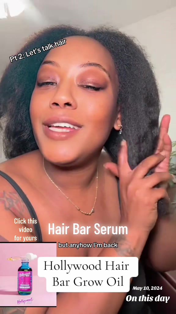 TikTok post by @cherricasheree for Hollywood Hair Bar. Caption reads: @HollywoodHairBar is still the best hair oil for....