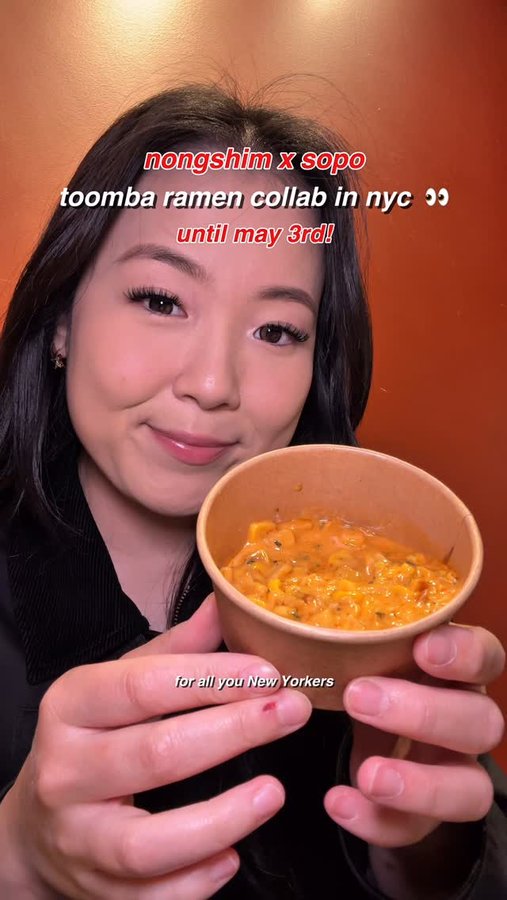 Instagram post by @irene.y.kim for Nongshim USA. Caption reads: Shin toomba corn cheese? Say lessss 👀 def check....