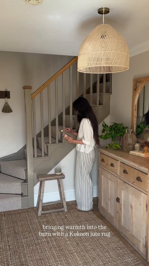 Instagram post by @nidderdale_barn for Kukoon Rugs. Caption reads: The Kukoon jute rug was just what this room needed....