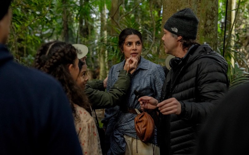 Instagram post by @priyankachopra for Prime Video. Caption reads: [...] to me. BTS. #TheBluff out now on @primevideo.