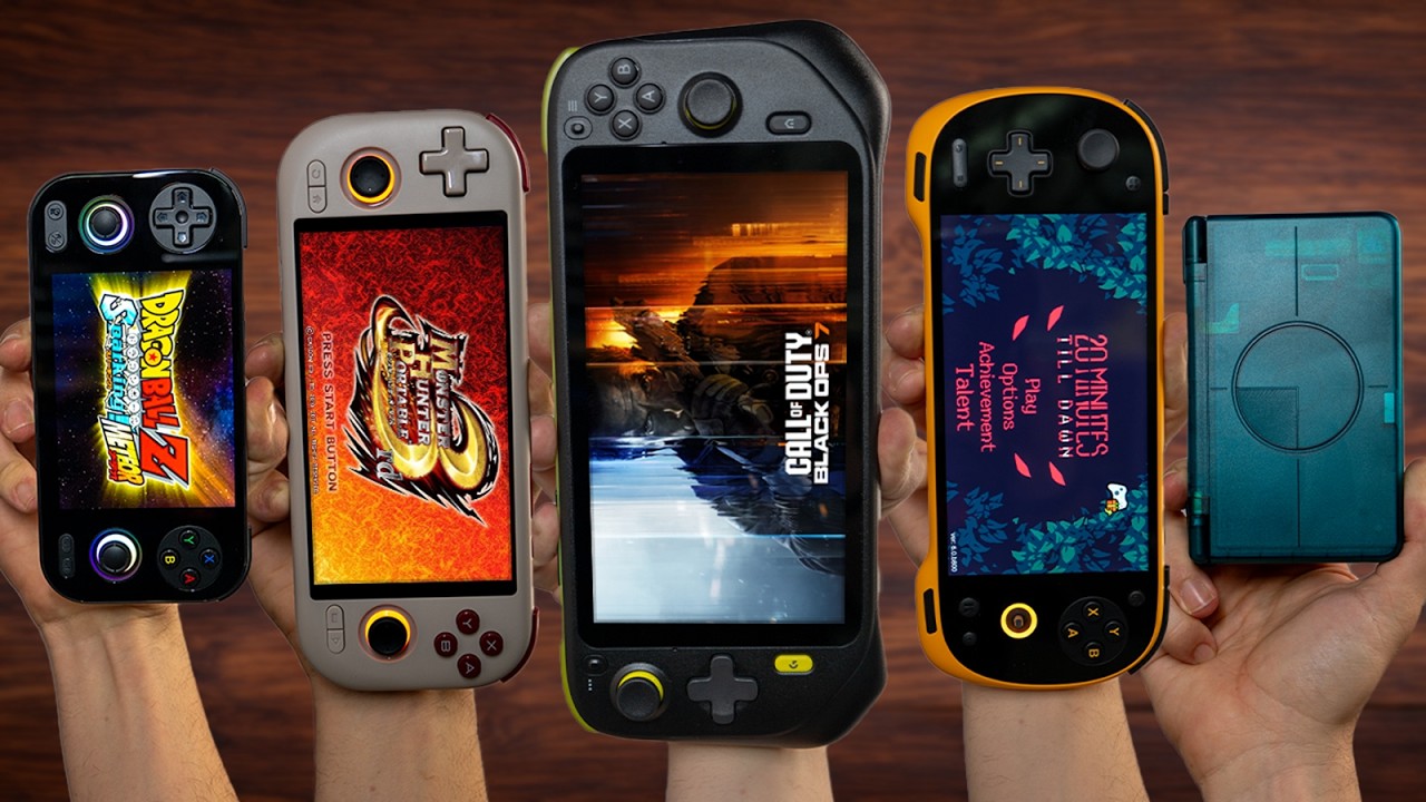YouTube post by @DaveyG for LITNXT. Caption reads: Best 5 Android Handheld Emulators Starting 2026.