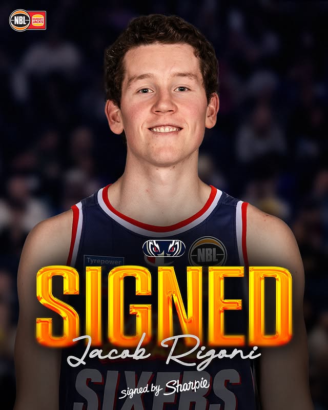 Instagram post by @jacobrigoni for Sharpie. Caption reads: SIGNED ✍️ The @adelaide36ers have signed local....