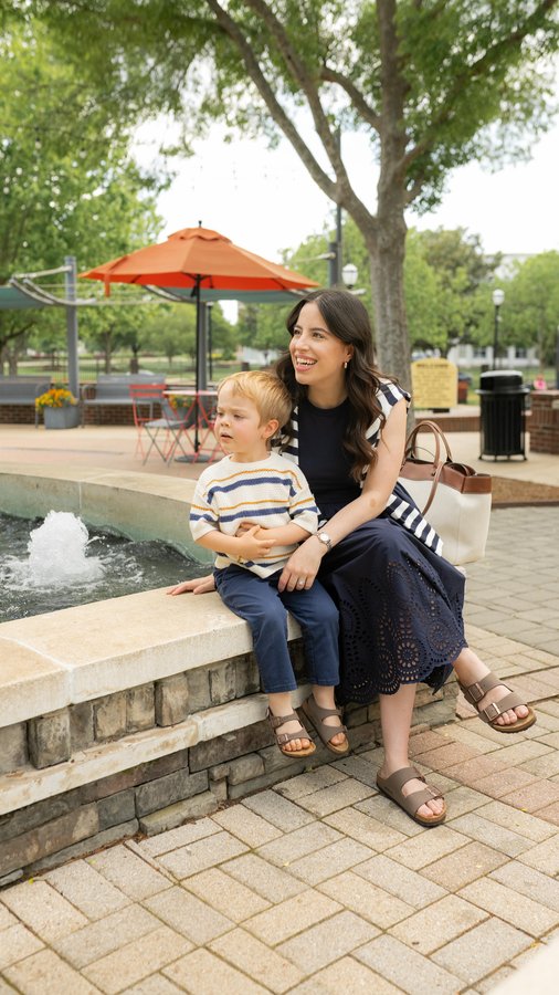 Instagram post by @caroldemauro for Famous Footwear. Caption reads: Get ready with us for a mom & son day with our....