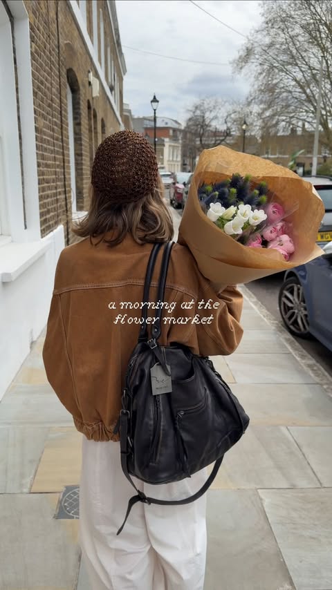 Instagram post by @betsiebb for Victoria Shoes. Caption reads: ad a morning at the flower market with....