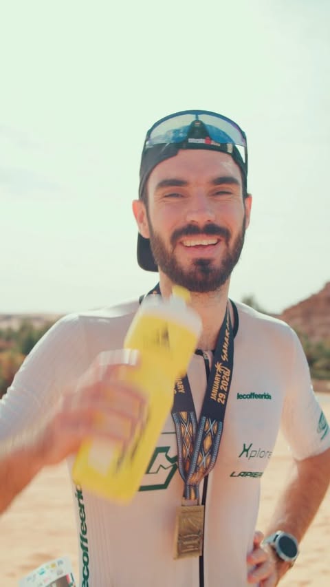 Instagram post by @roman__geyer for Circle Sportswear. Caption reads: An IRONMAN in the SAHARA 🐫 ➡️ Wake-up at 4:30....