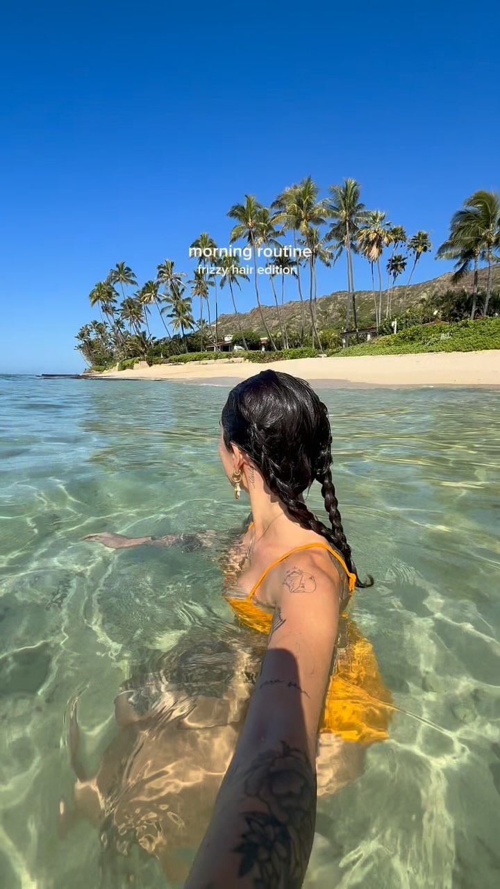 Instagram post by @taympala for Sebastian Professional. Caption reads: smooth shiny beach hair without the greasy feel....