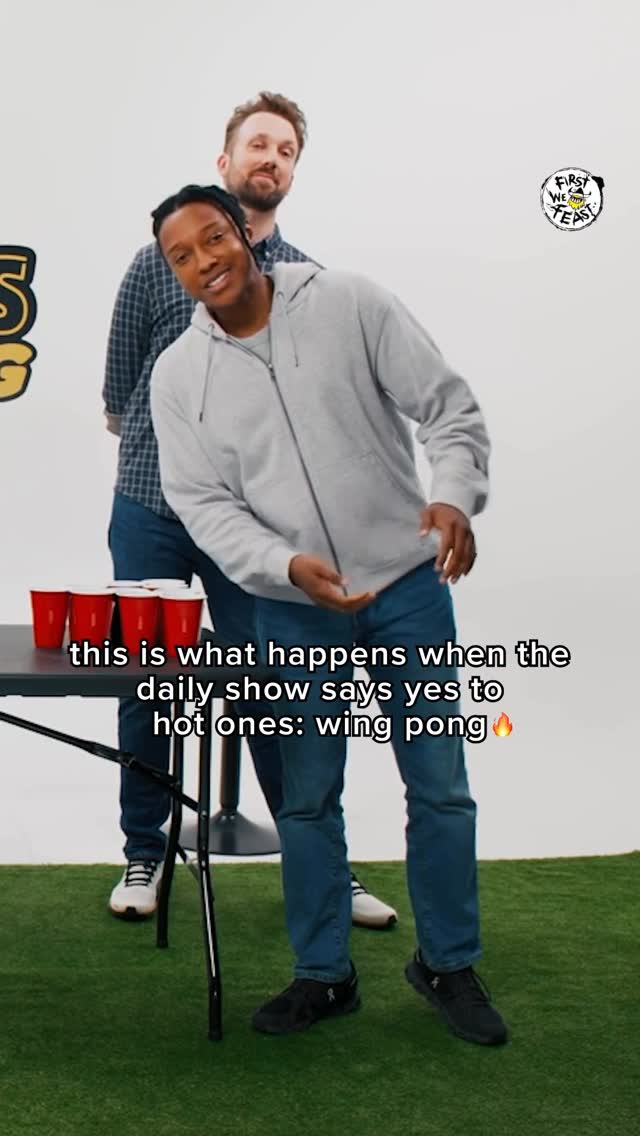 Instagram post by @jordanklepper for First We Feast. Caption reads: Welcome to Hot Ones Wing Pong, where fiery death....