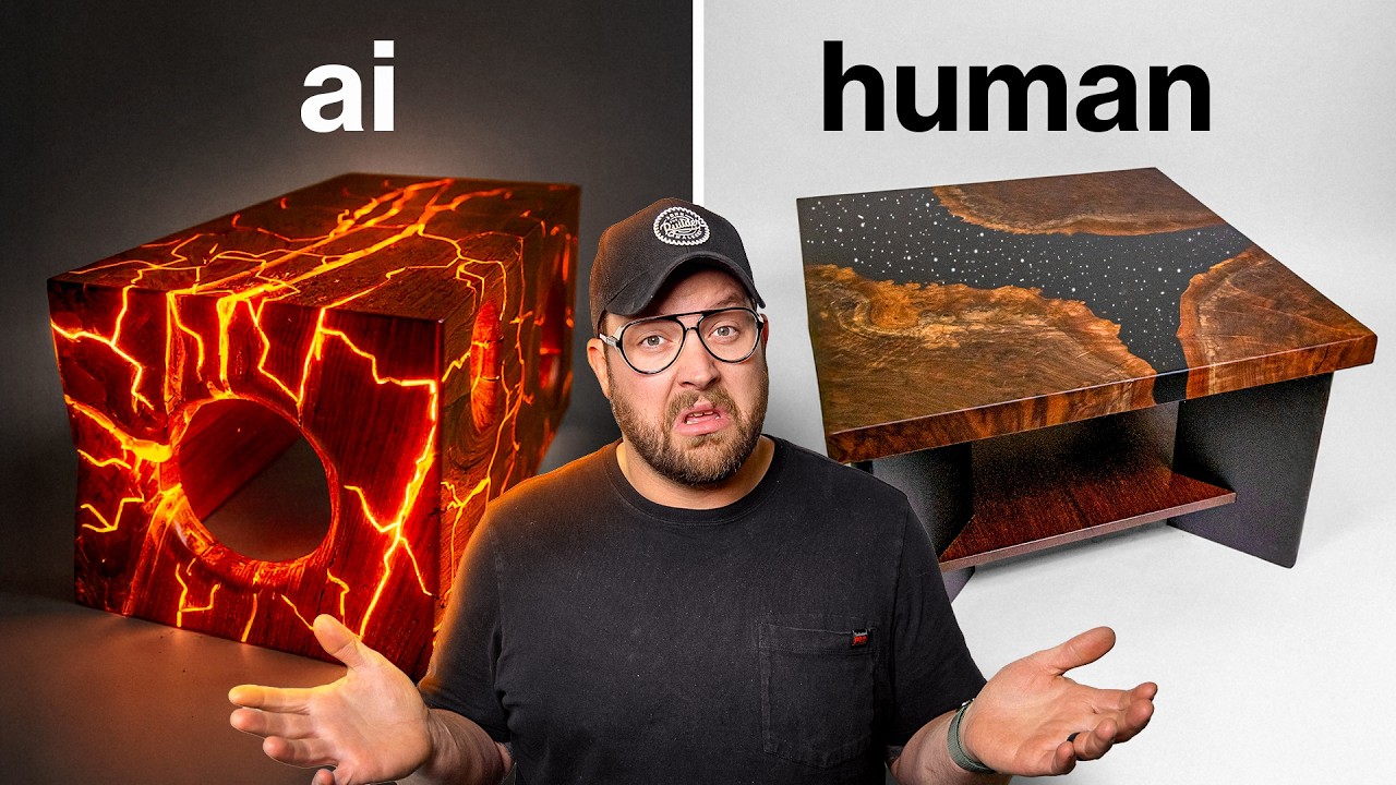 YouTube post by @John_Malecki for TotalBoat. Caption reads: I Build 2 Epoxy Tables - Ai vs. Man.