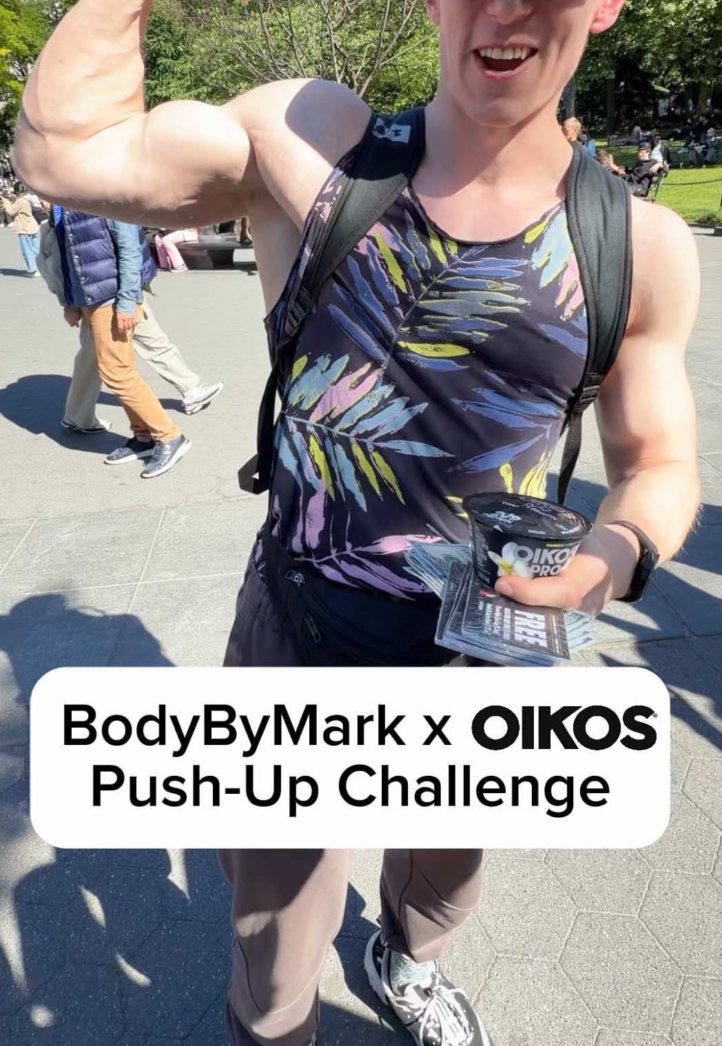 TikTok post by @bodybymark for Oikos Venezuela. Caption reads: #OIKOSPartner Offering $500 to win a BodyByMark x....