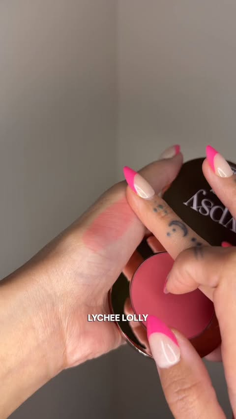 Instagram post by @babykaybe for Typsy Beauty. Caption reads: Blush blindness is real😍
Shades: lychee lolly /....