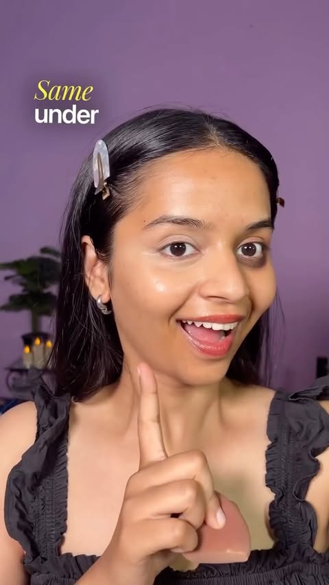 Instagram post by @byharshitaa for Character Cosmetics. Caption reads: stop doing 5 steps under your eyes 😭 that skin is....