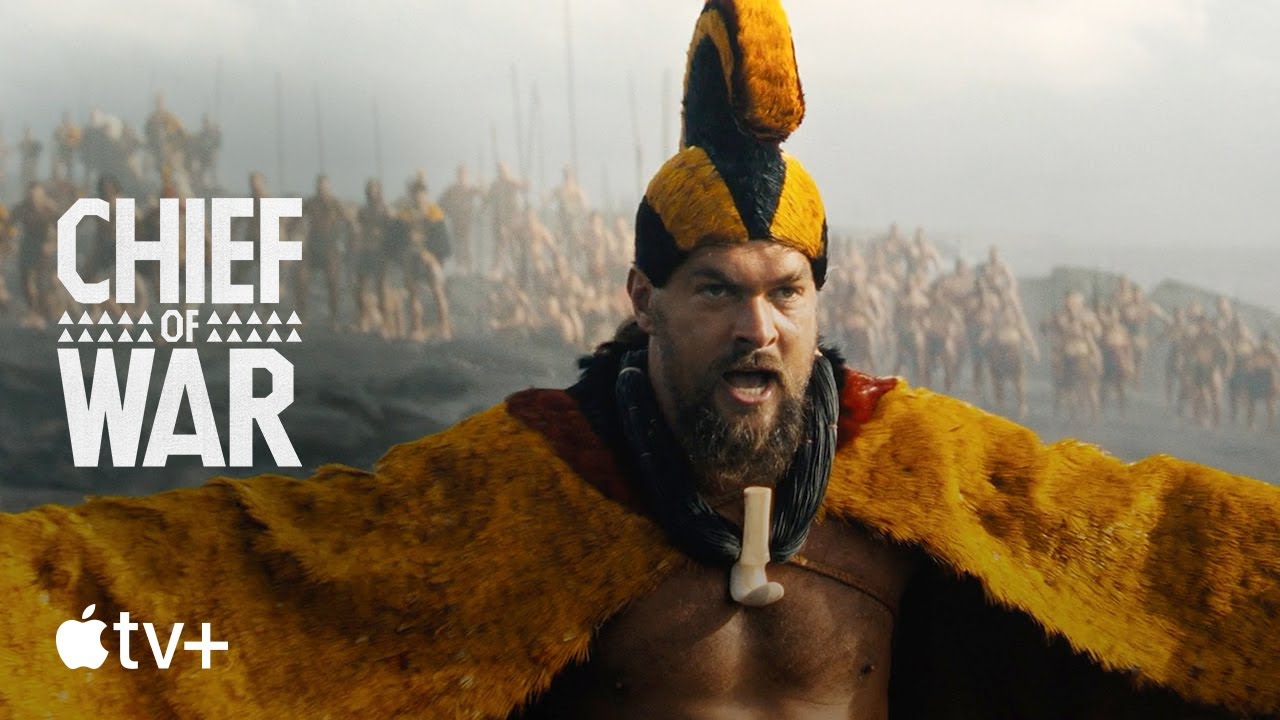 YouTube post by @AppleTV for GIPHY. Caption reads: Chief of War — The Battle Begins | Scene | Apple....