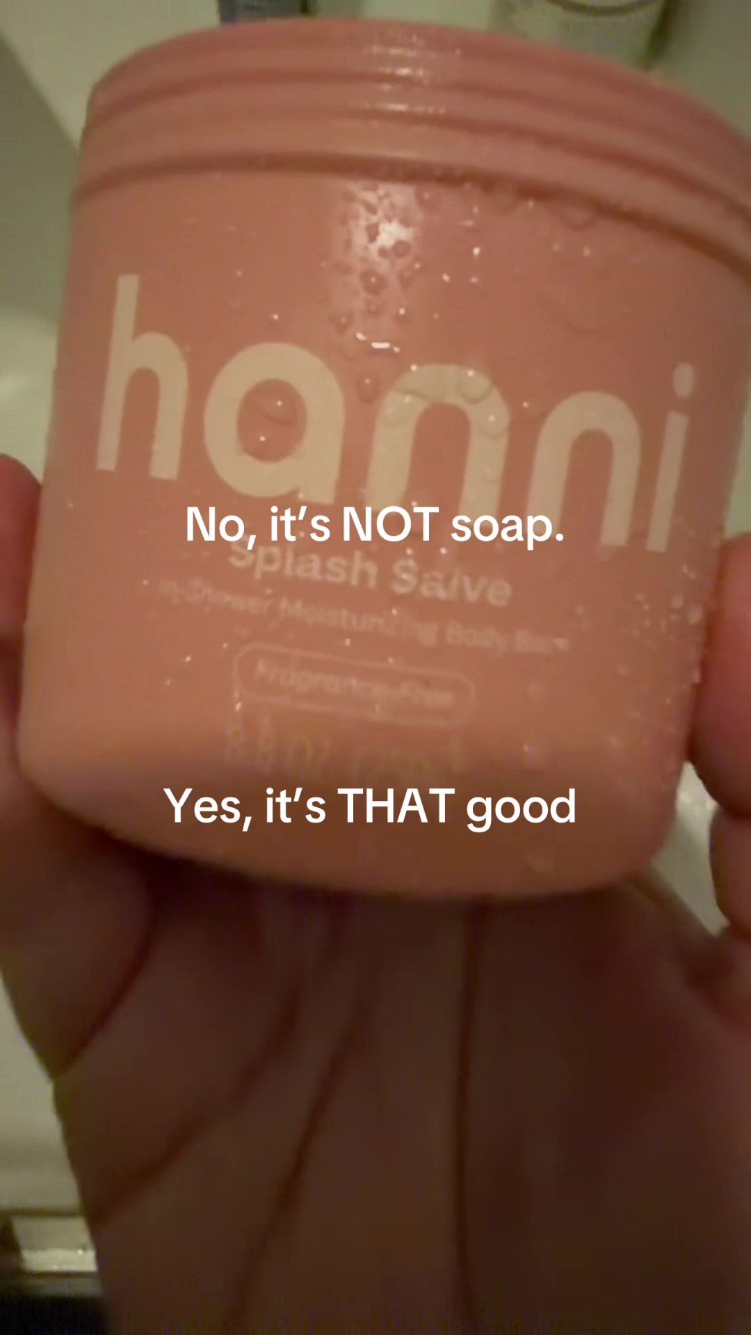 TikTok post by @theangellines for Hanni Bodycare. Caption reads: Just trust me. @hanni smooth for the shower win 🚿....