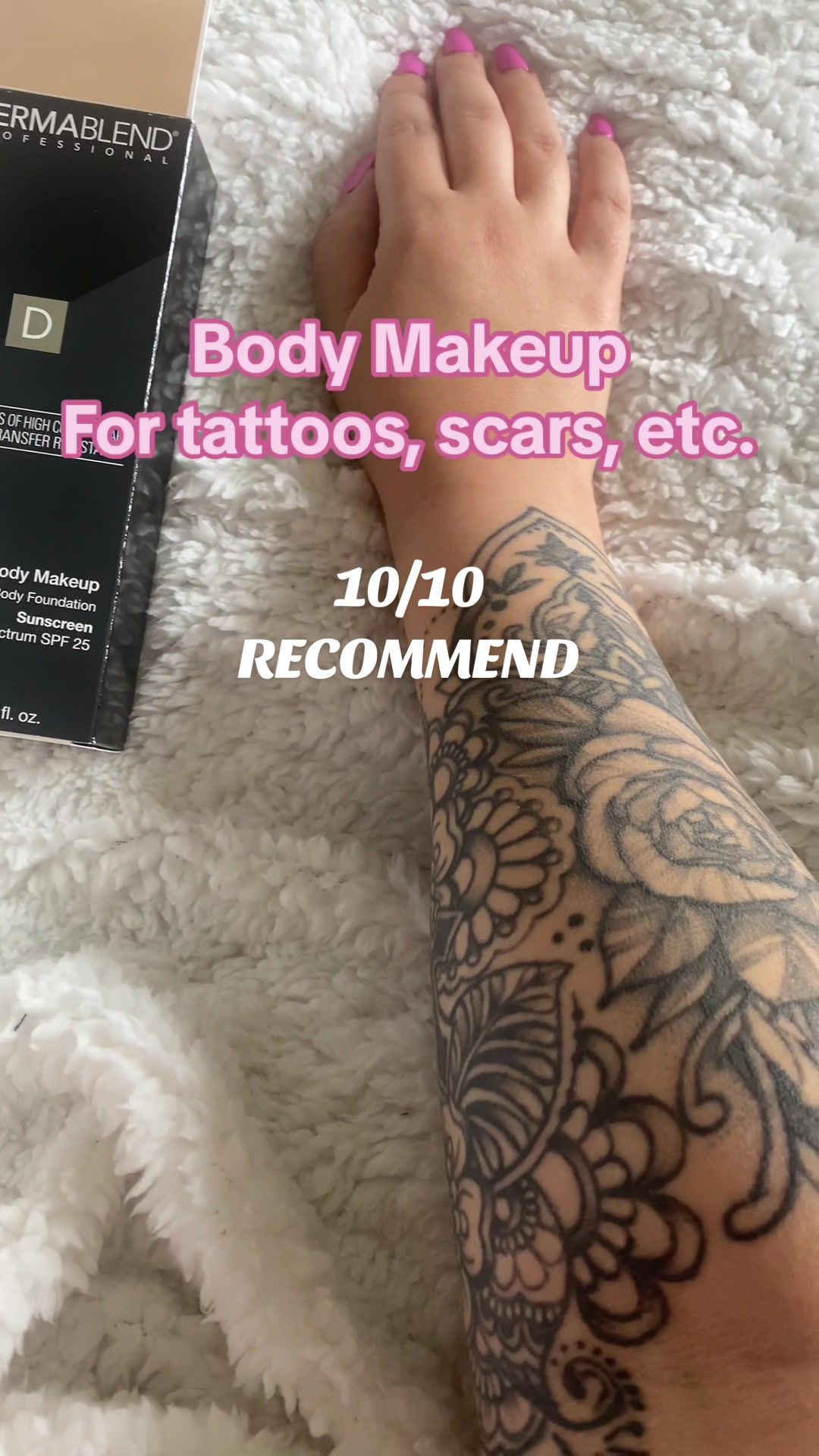 TikTok post by @beatricepur for Dermablend Pro. Caption reads: TATTOO COVERING MAKEUP #dermablend @Dermablend....