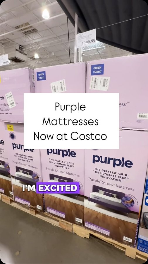 Instagram post by an influencer for Purple. Caption reads: 🎉 Exciting news: @purple mattresses are NOW at....
