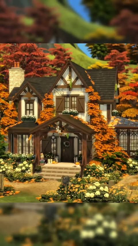 Instagram post by @simsbuild_inspiration for The Sims. Caption reads: [...] Full Speed Build: YouTube – Merleenka....