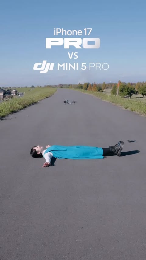 Instagram post by @kiona_produce for DJI. Caption reads: DJI MMINI 5 Pro VS iPhone 17 Pro....
