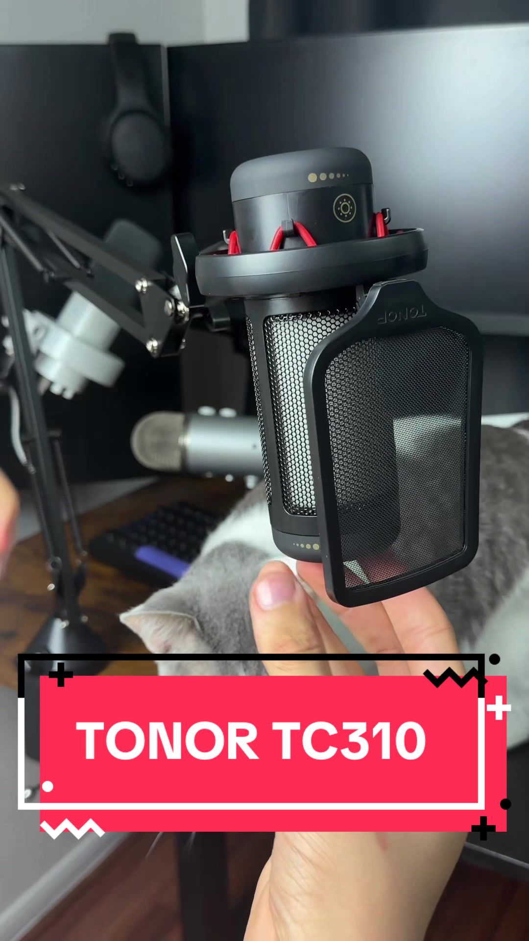 TikTok post by @requireyorha for TONOR Microphone. Caption reads: The Tonor TC310 is INSANE 🤯 #budgetgaming....