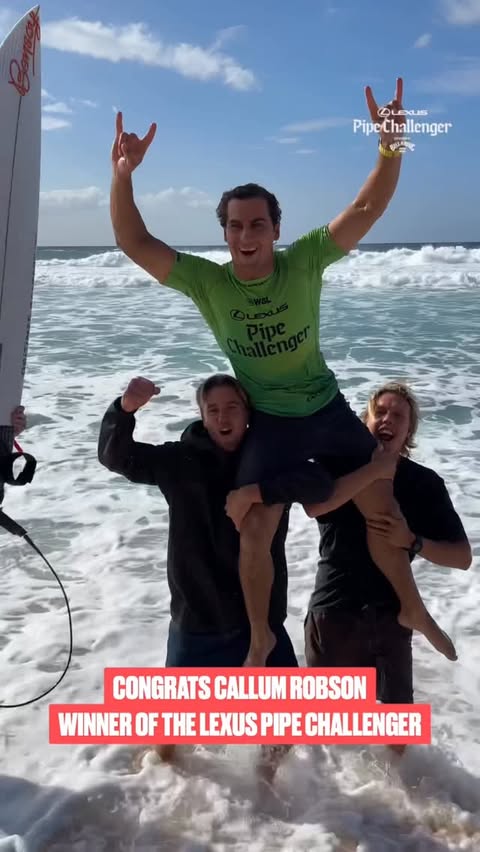 Instagram post by @callummrobson for World Surf League. Caption reads: Massive congrats to @callummrobson winner of the....