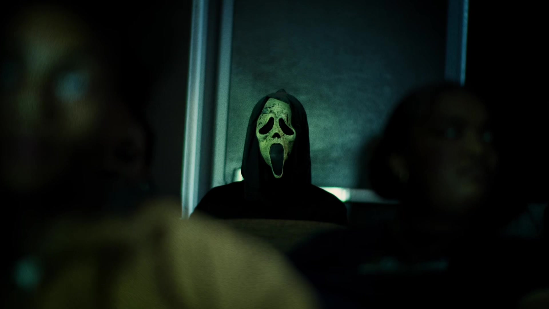 TikTok post by @joshuaraykim for Scream Movies. Caption reads: [...] 7 now playing only in theaters. 🔪....