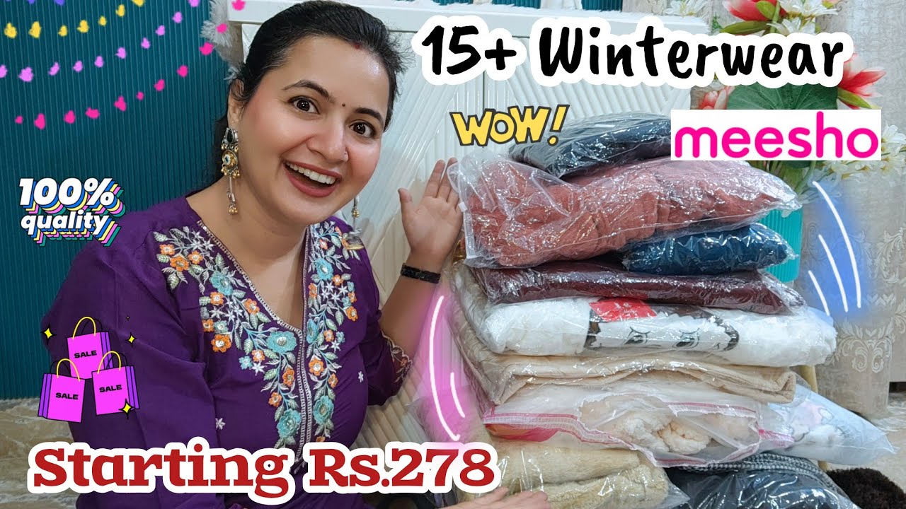 YouTube post by @NeemasTalk for Wishlink. Caption reads: Meesho Winterwear Haul 💕 | Sweaters , Jackets ,....