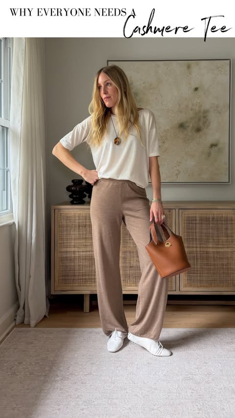 Instagram post by @thenewyorkstylist for Falconeri. Caption reads: This lightweight cashmere tee from....