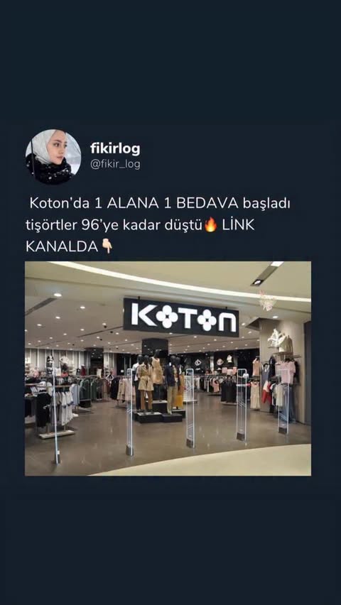 Instagram post by @fikir_log for Koton. Caption reads: [...] ve story’de kaçırmayın 🏃‍♀️🏃‍♀️ #koton....