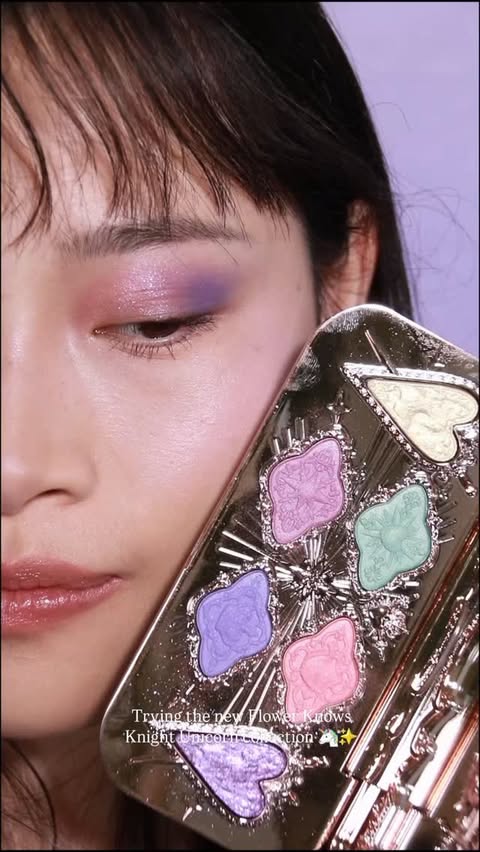 Instagram post by @deerestdiary.makeup for Flower Knows Cosmetics. Caption reads: @flowerknows_global Knight Unicorn try-on....