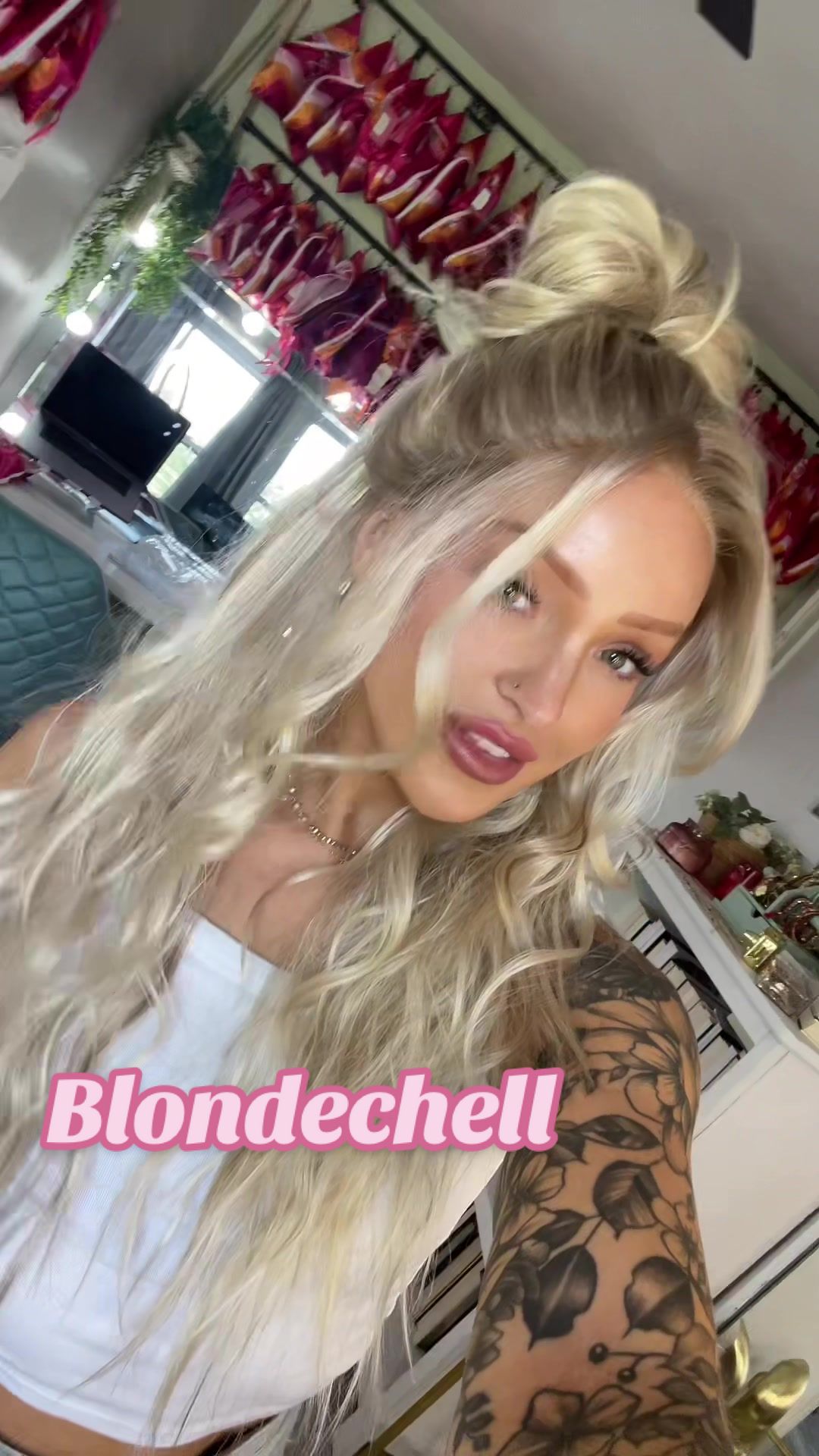 TikTok post by @nancysallee for Chelsey Smith Cosmetics. Caption reads: Prep my Blondechell with me! @Chelsey Smith Crowns....