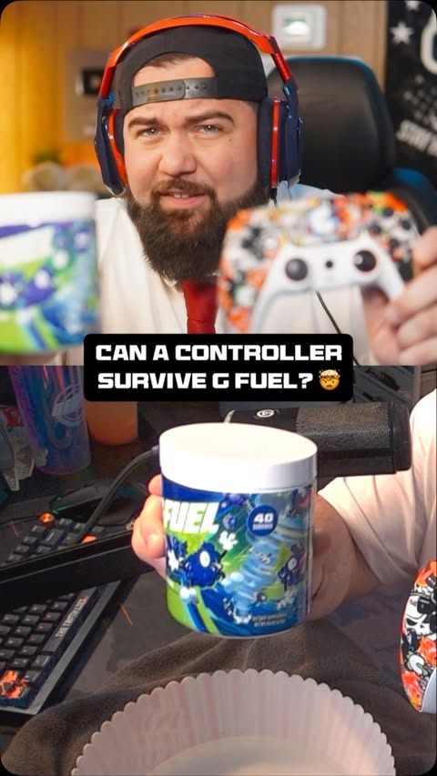 Instagram post by @chrispreds for G FUEL. Caption reads: Controller vs. GFUEL! @gfuelenergy #gfuel....