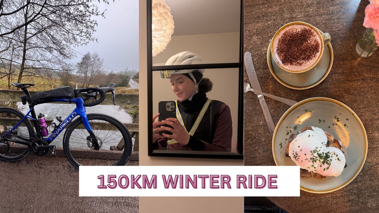 YouTube post by @amy.cycling.adventures for Shokz. Caption reads: 90 MILE WINTER SOLO RIDE - GETTING SOME HILLS DONE....