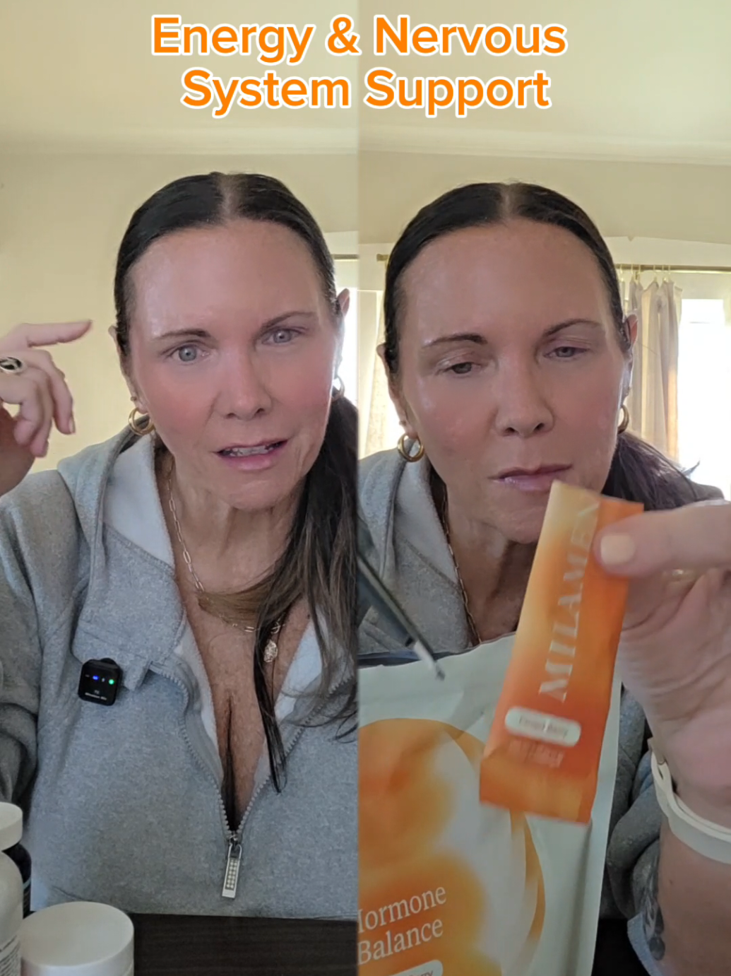 TikTok post by @glampingthrulife for Milamend. Caption reads: [...] Inositol, CoQ10, and gut support... Milamend....