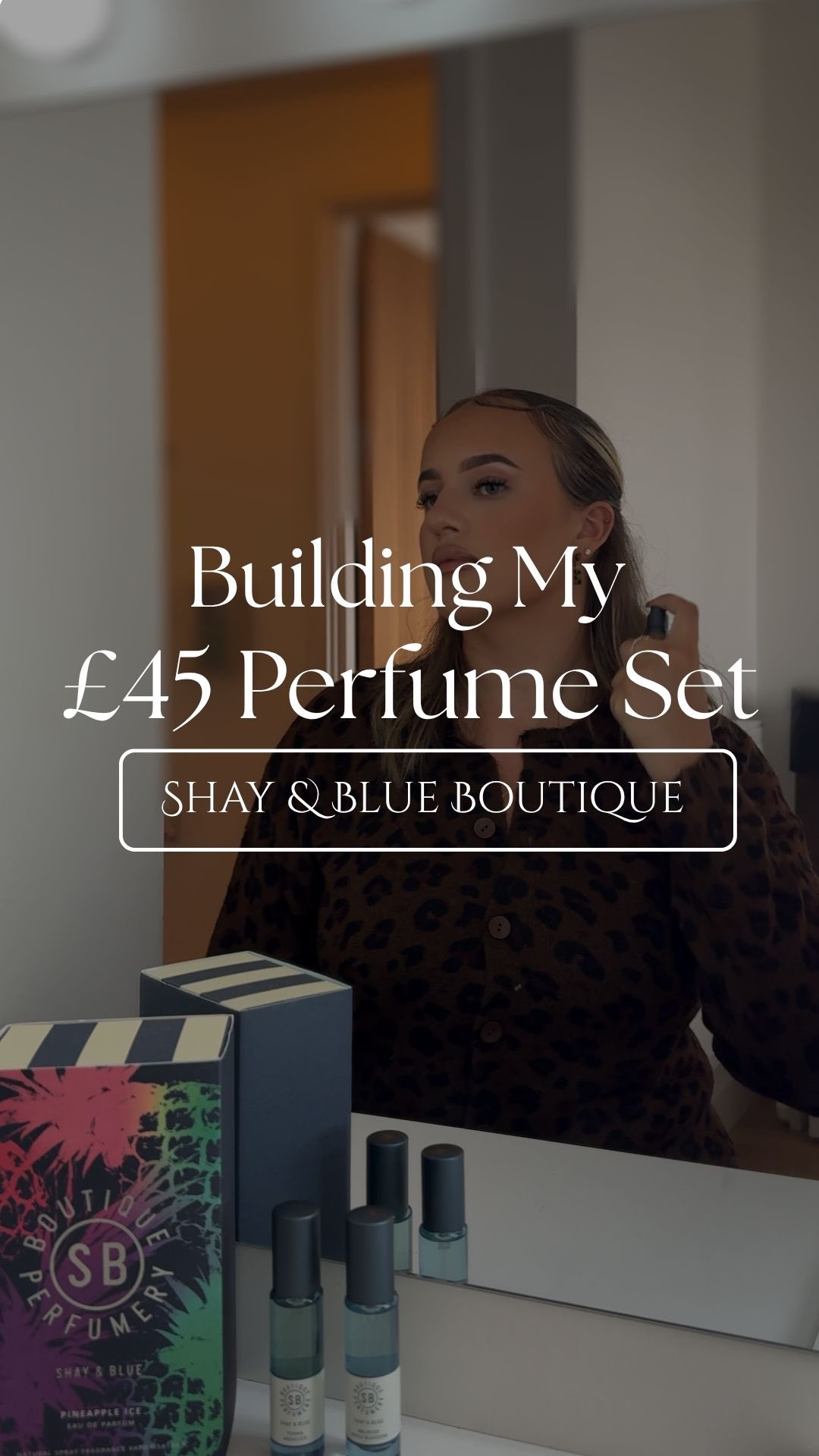 Instagram post by @itslauragoldx for Shay & Blue. Caption reads: Cozy wardrobe, lit candle, new scent… autumn is....